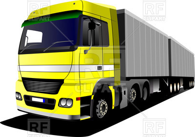 400x281 Yellow European Truck With Long Trailer Royalty Free Vector Clip