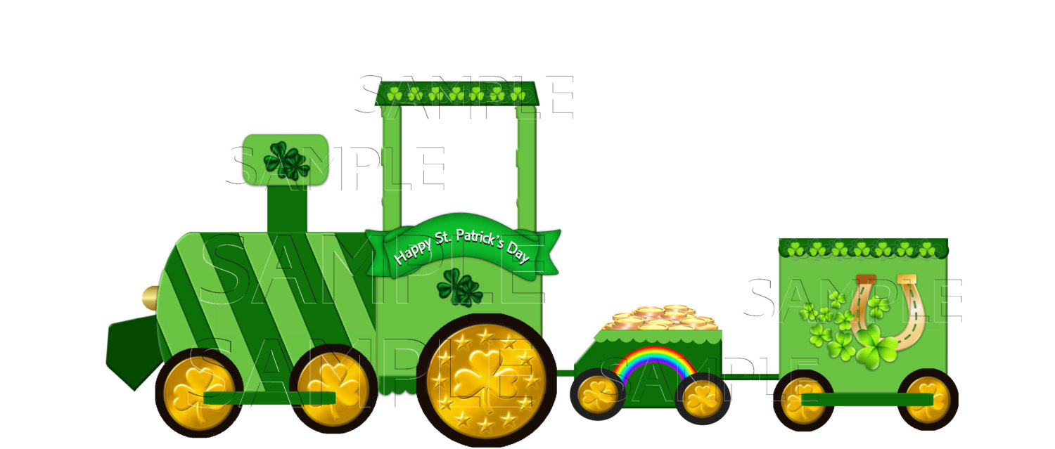 1500x639 St. Patrick's Day Train Clip Art, Single Graphic, Scrapbooking