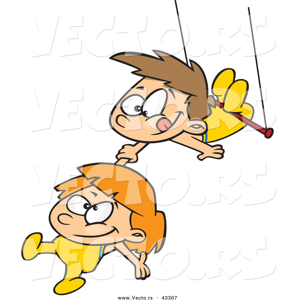 1024x1044 Vector Of A Happy Cartoon Boy And Girl Playing On A Trapeze By