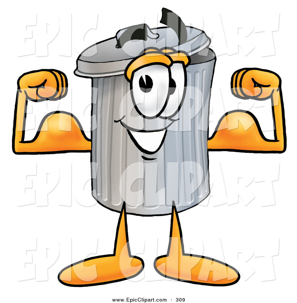 1024x1044 Clip Art Of A Strong Garbage Can Mascot Cartoon Character Flexing