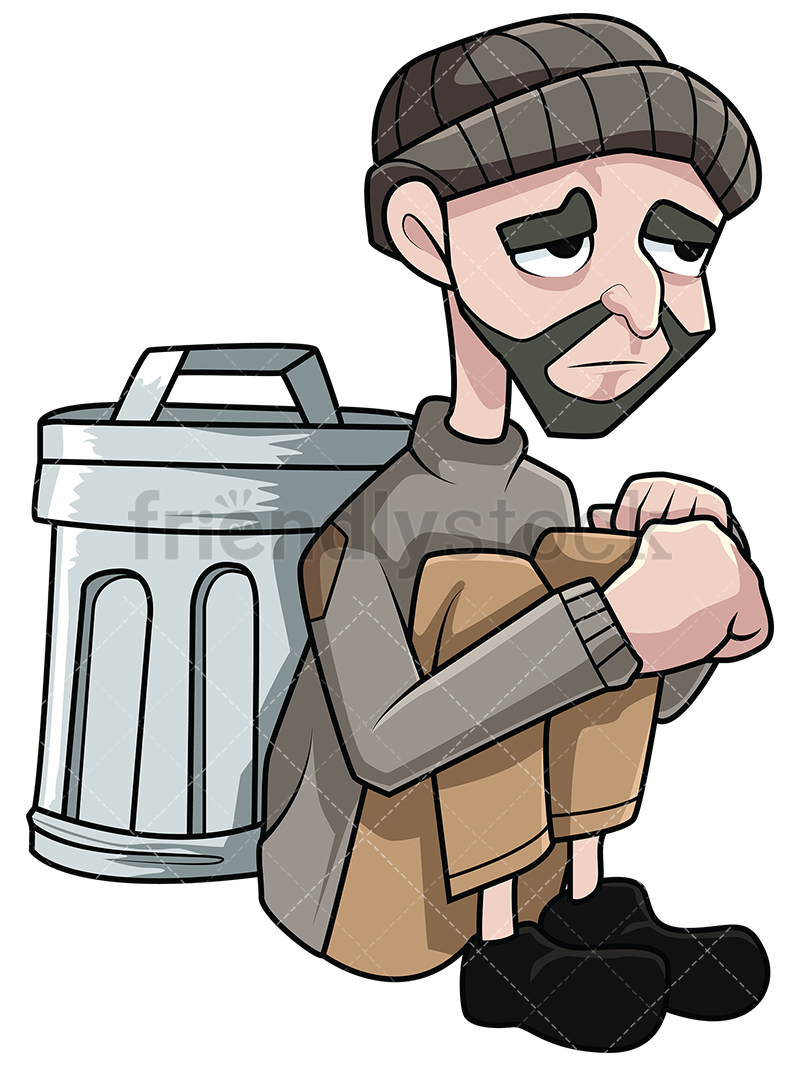 800x1067 Destitute Man Near Trash Bin Vector Cartoon Clipart