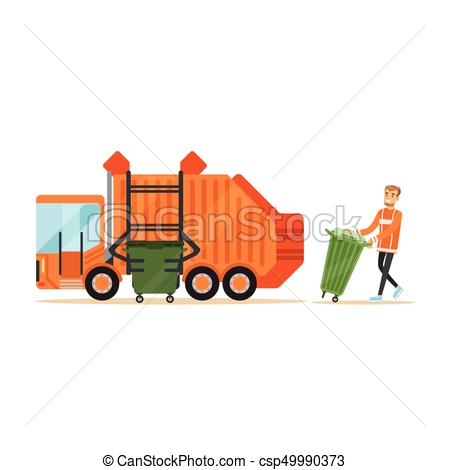 450x470 Garbage Truck Driver Loading Recycle Bin Into Garbage Vectors