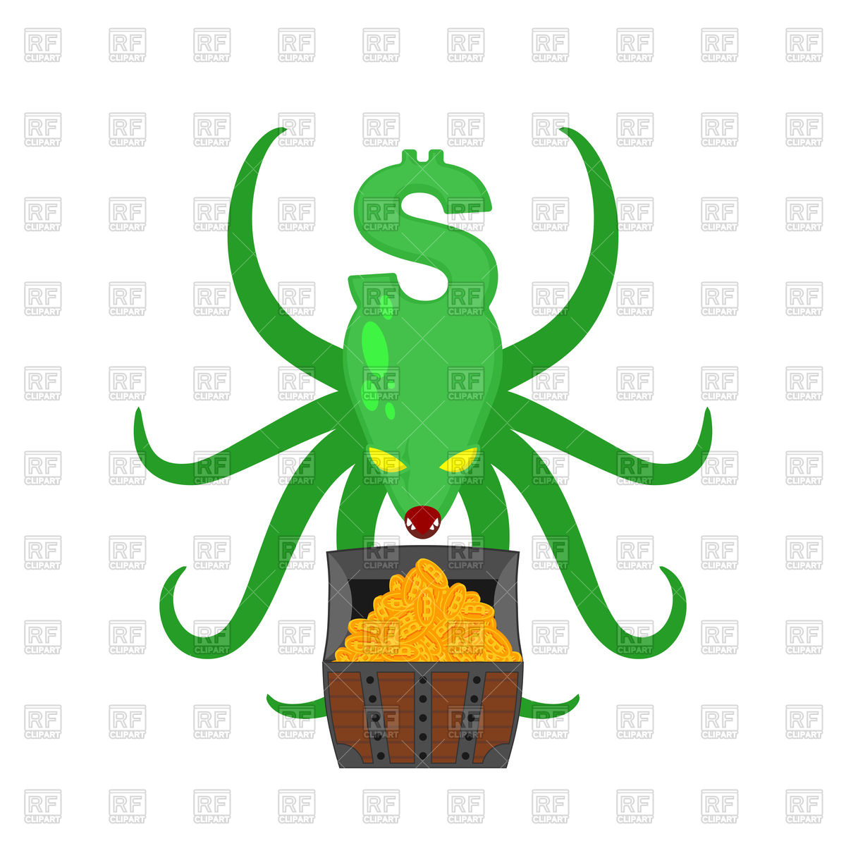 1200x1200 Dollar Monster With Treasure Chest Royalty Free Vector Clip Art