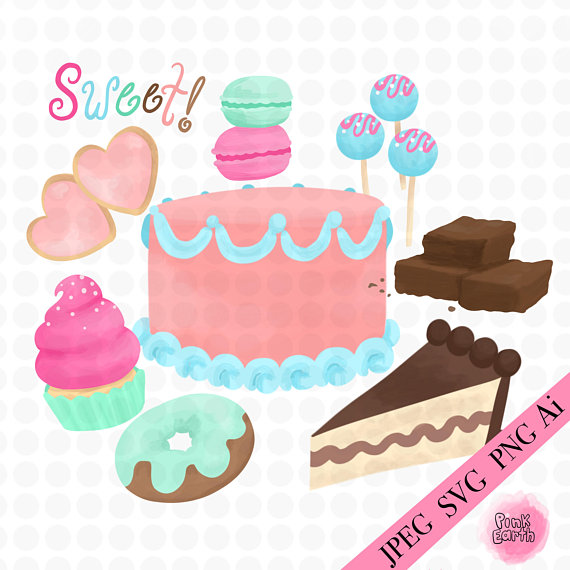 570x570 Sweets Svg Clip Art, Png, Bakery Vector Art, Watercolor Clip Art