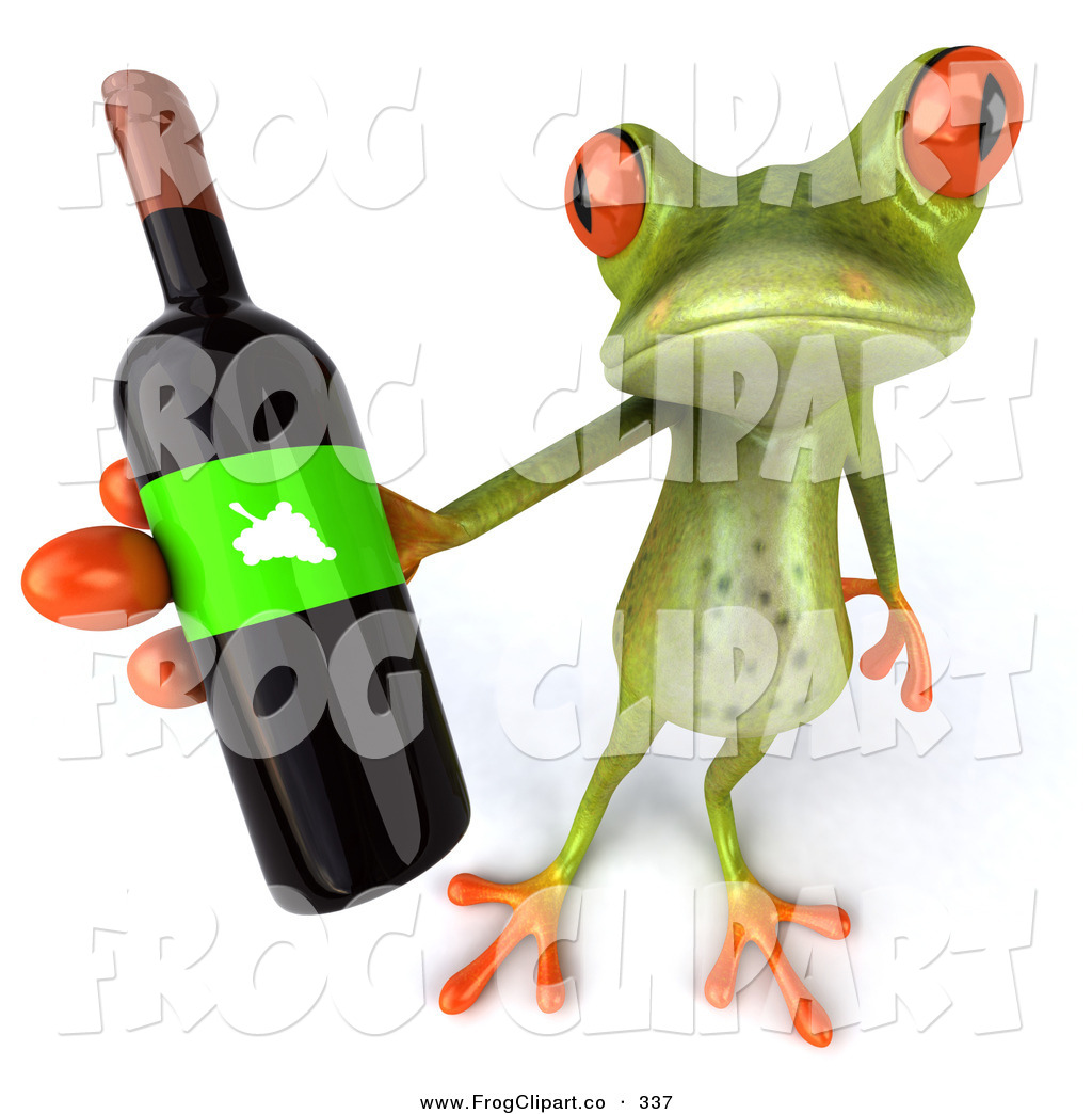 1024x1044 Clip Art Of A Cute Green Tree Frog Holding A Nice Bottle Of Wine