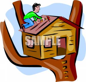 300x285 Building House Clipart A Man Building A Tree House Royalty Free