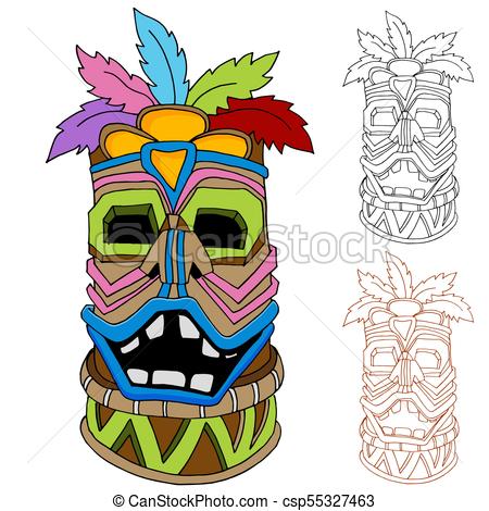450x470 An Image Of A Tiki Tribal Idol Cartoon Drawing Set. Clip Art