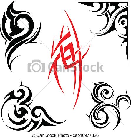 445x470 Tribal Art Set. Vector Illustration With Set Of Tribal Art