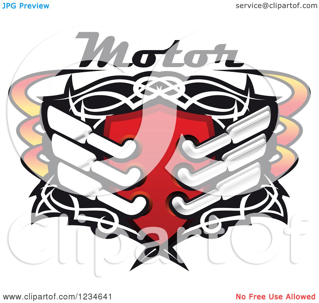 1080x1024 Clipart Of A Motor Text Over A Red Shield With Tribal Designs