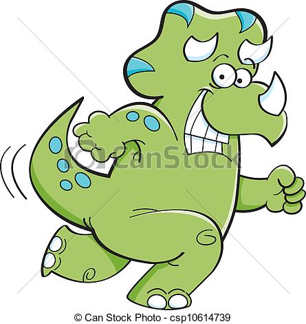 445x470 Cartoon Illustration Of A Running Triceratops Vectors