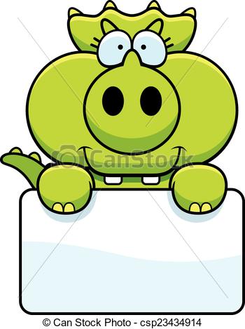 350x470 Cartoon Triceratops Sign. A Cartoon Illustration Of A Little