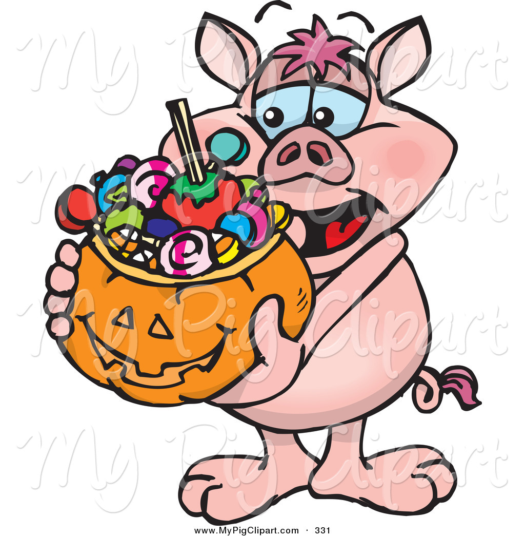 1024x1044 Swine Clipart Of A Happy Trick Or Treating Pig Holding A Pumpkin