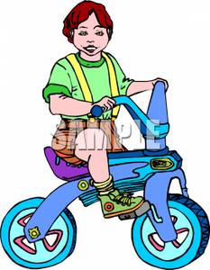 233x300 A Smiling Girl Diring A Blue Tricycle Clip Art Image