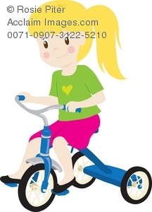 216x300 Child Riding A Tricycle Royalty Free Clip Art Image