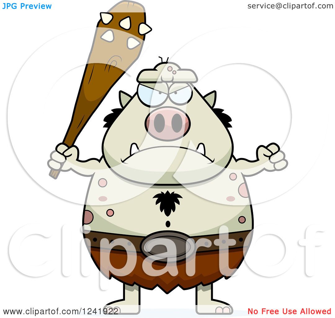 1080x1024 Clipart Of A Mad Chubby Troll Holding A Club