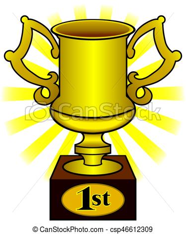 375x470 First Place Trophy. Gleaming Golden Trophy For First Place Vector
