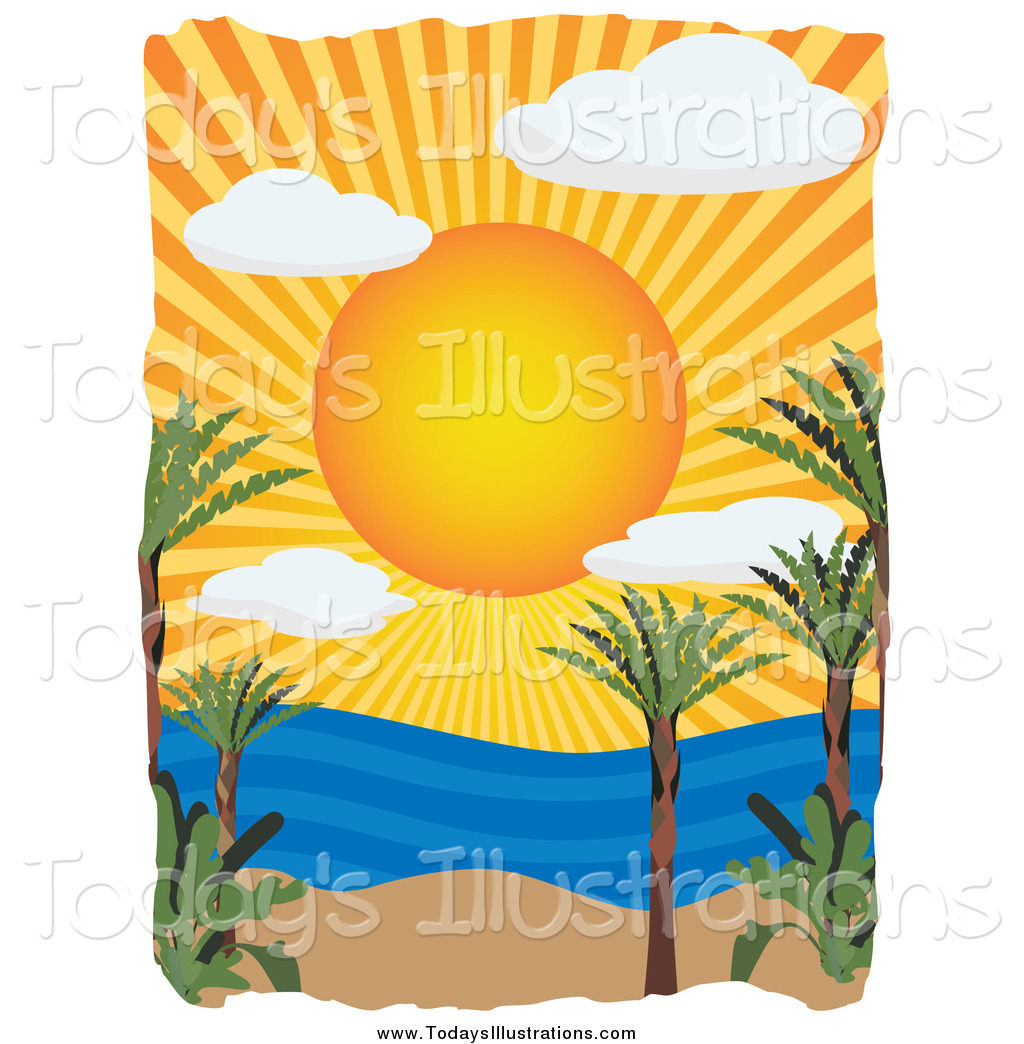 1024x1044 Clipart Of A Sun Setting Over A Tropical Beach And Ocean By Mheld