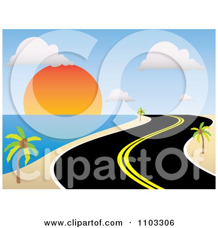 450x470 Clipart Curvy Coastal Road Along A Tropical Beach At Sunset