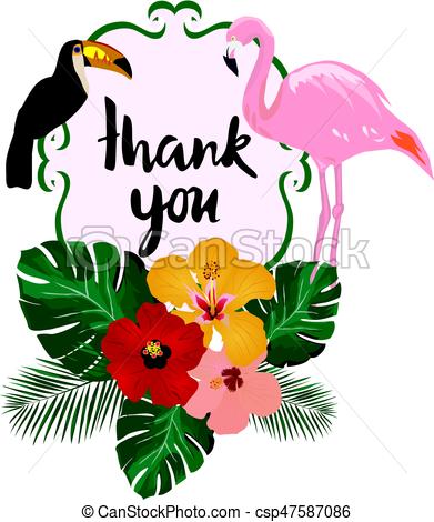 391x470 Tropical Frame. Vector Tropical Floral Background With Birds