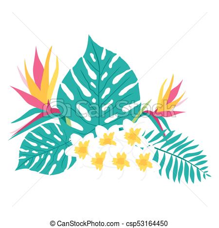 450x470 Floral Tropical Leaves. Floral Paradise Hand Drawn Tropical