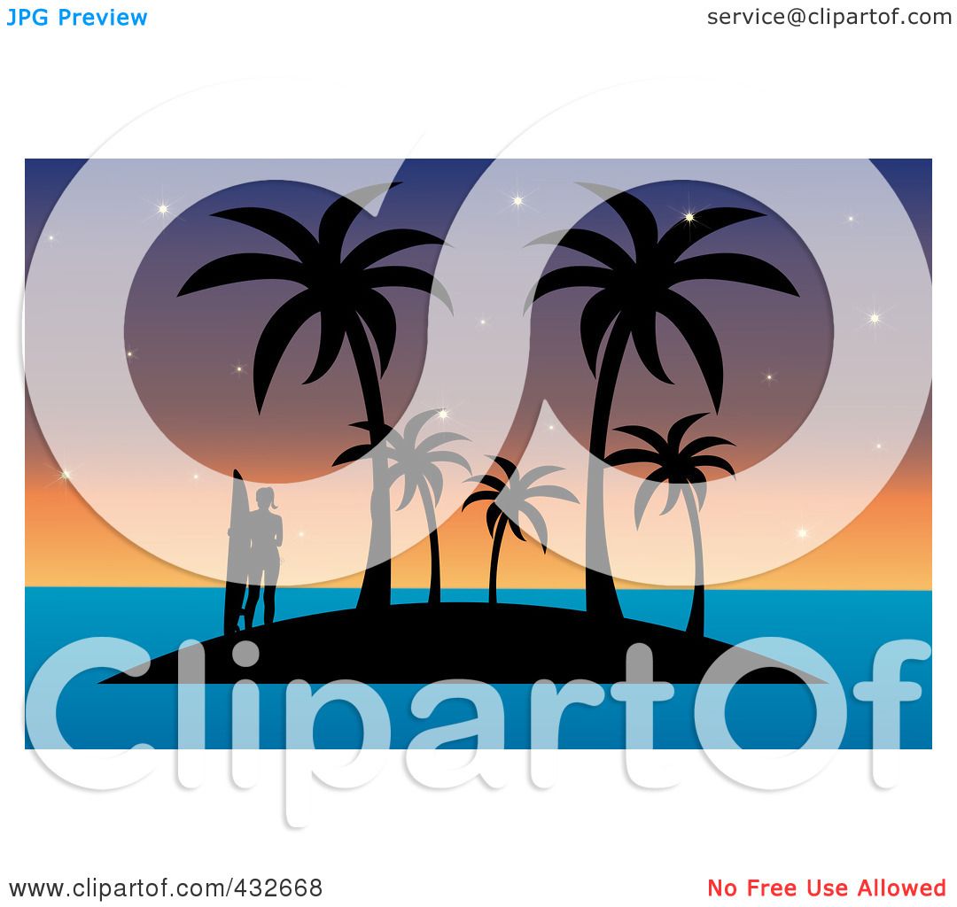 1080x1024 Royalty Free (Rf) Clipart Illustration Of A Silhouetted Surfer