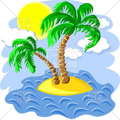 400x400 Tropical Island In The Ocean With Two Palm Tree Royalty Free