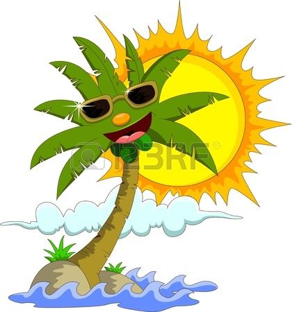420x450 Tropical Island With Cartoon Palm Tree And Sun Stock Vector