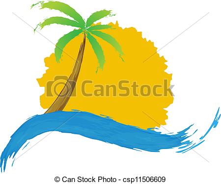 450x373 Tropical Palm On Island With Sea. Vector Logo. Vector Clipart