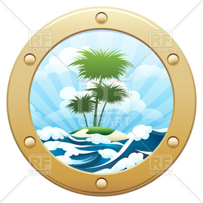 400x400 View From Ship Porthole To A Tropical Island With Palm Trees
