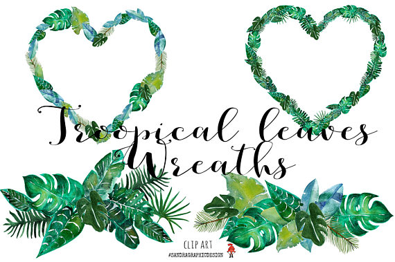 570x379 Tropical Clip Art Tropical Leaf Wreaths Clip Art Hand Painted
