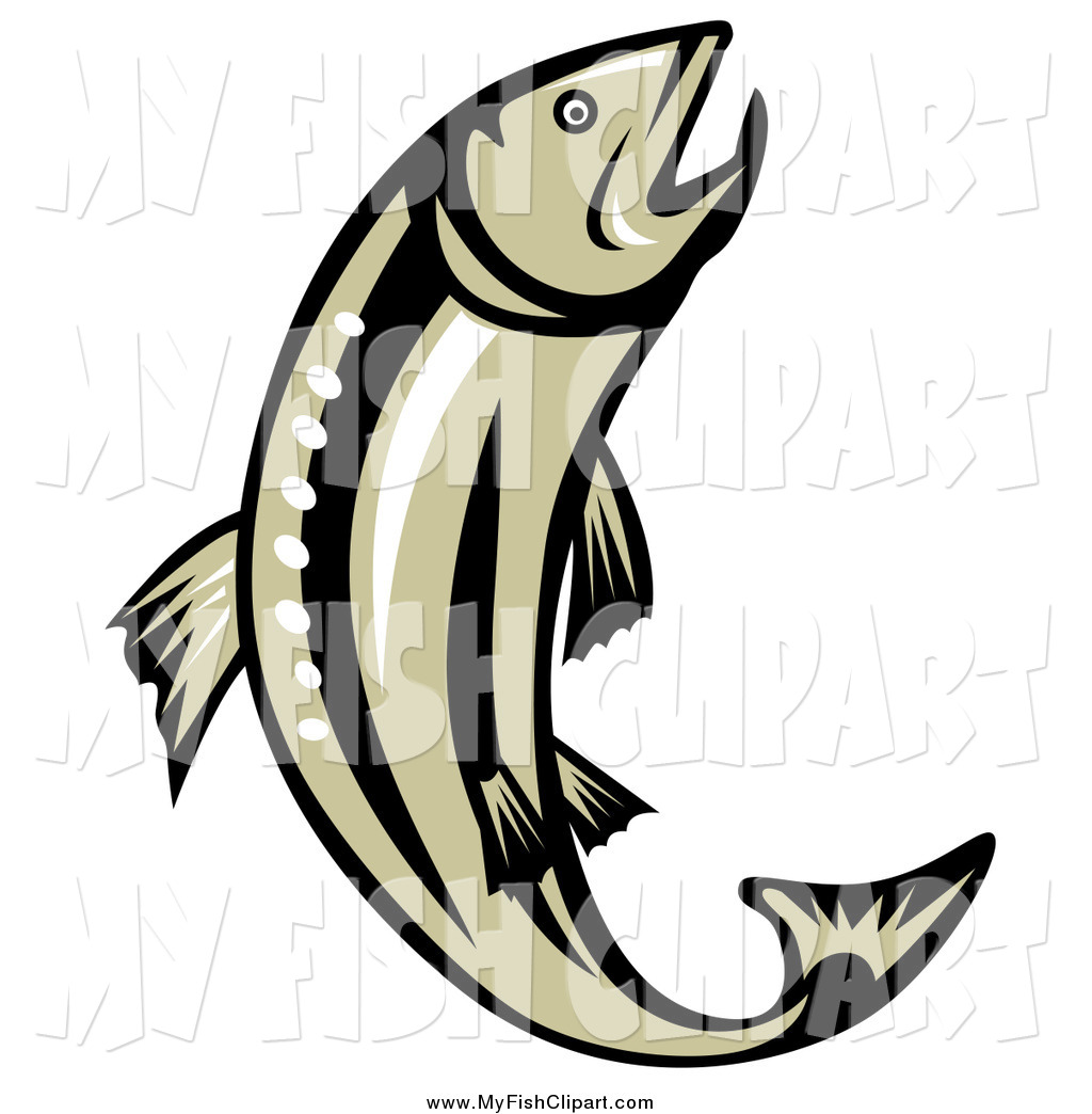 1024x1044 Clip Art Of A Brown And Black Leaping Trout By Patrimonio