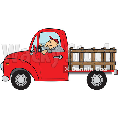 400x400 Clipart Of Cartoon White Man Driving Red Pickup Truck