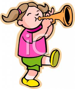 252x300 A Young Girl Playing Trumpet Clip Art Image