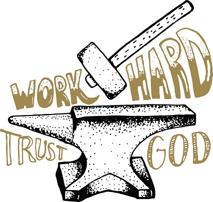 425x404 Work Hard Trust Hand Drawn Anvil And Hammer With Premium Clipart