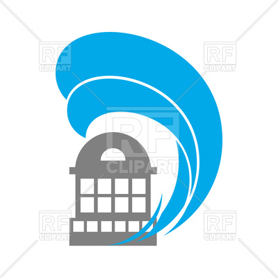 400x400 Building And Tsunami Wave Royalty Free Vector Clip Art Image