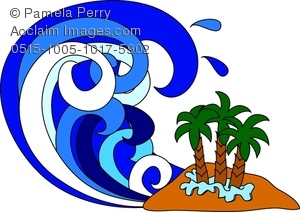300x212 Clip Art Image Of A Cartoon Tsunami Overtaking An Island