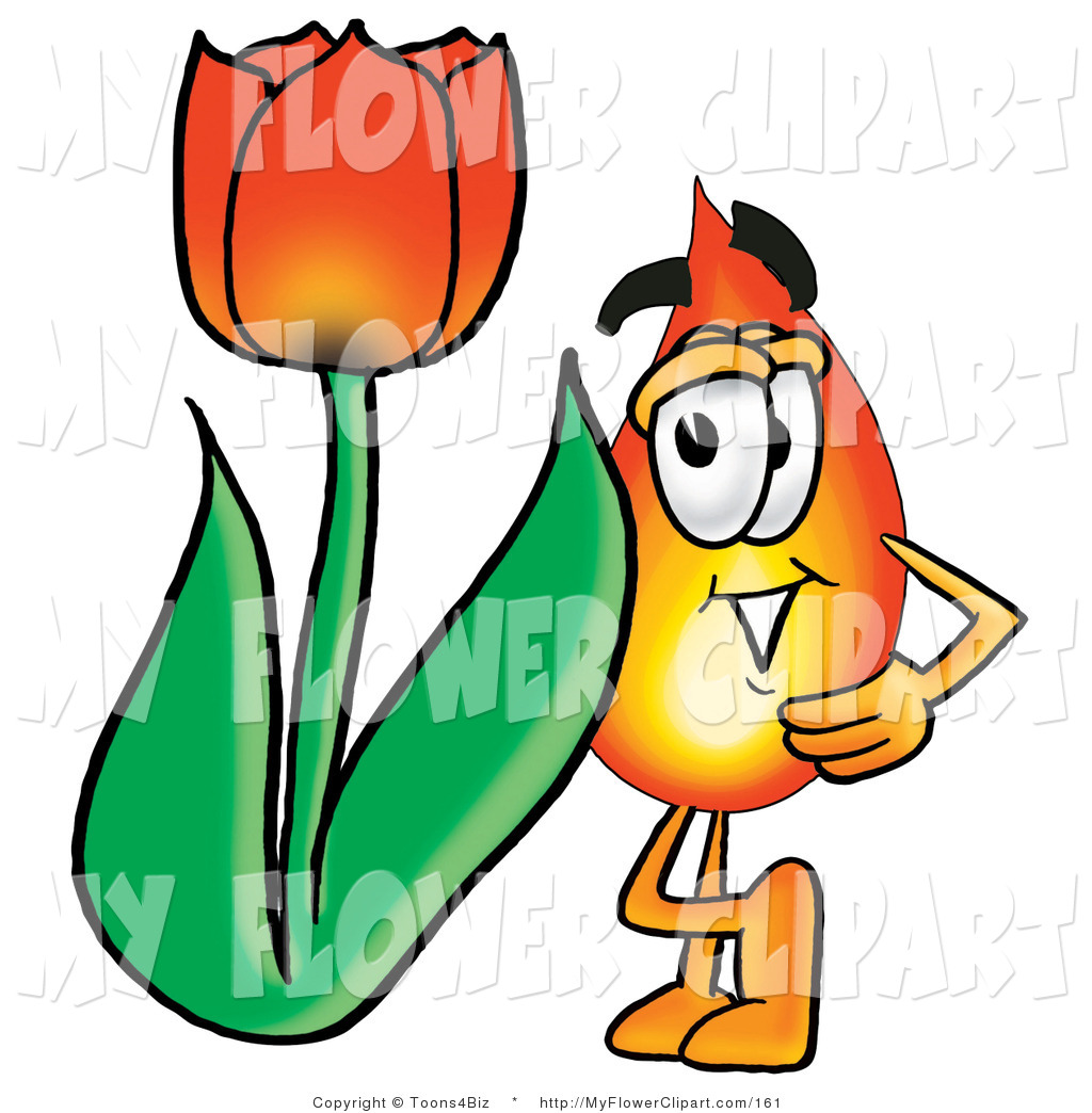 1024x1044 Clip Art Of A Flame Mascot Cartoon Character With A Red Tulip