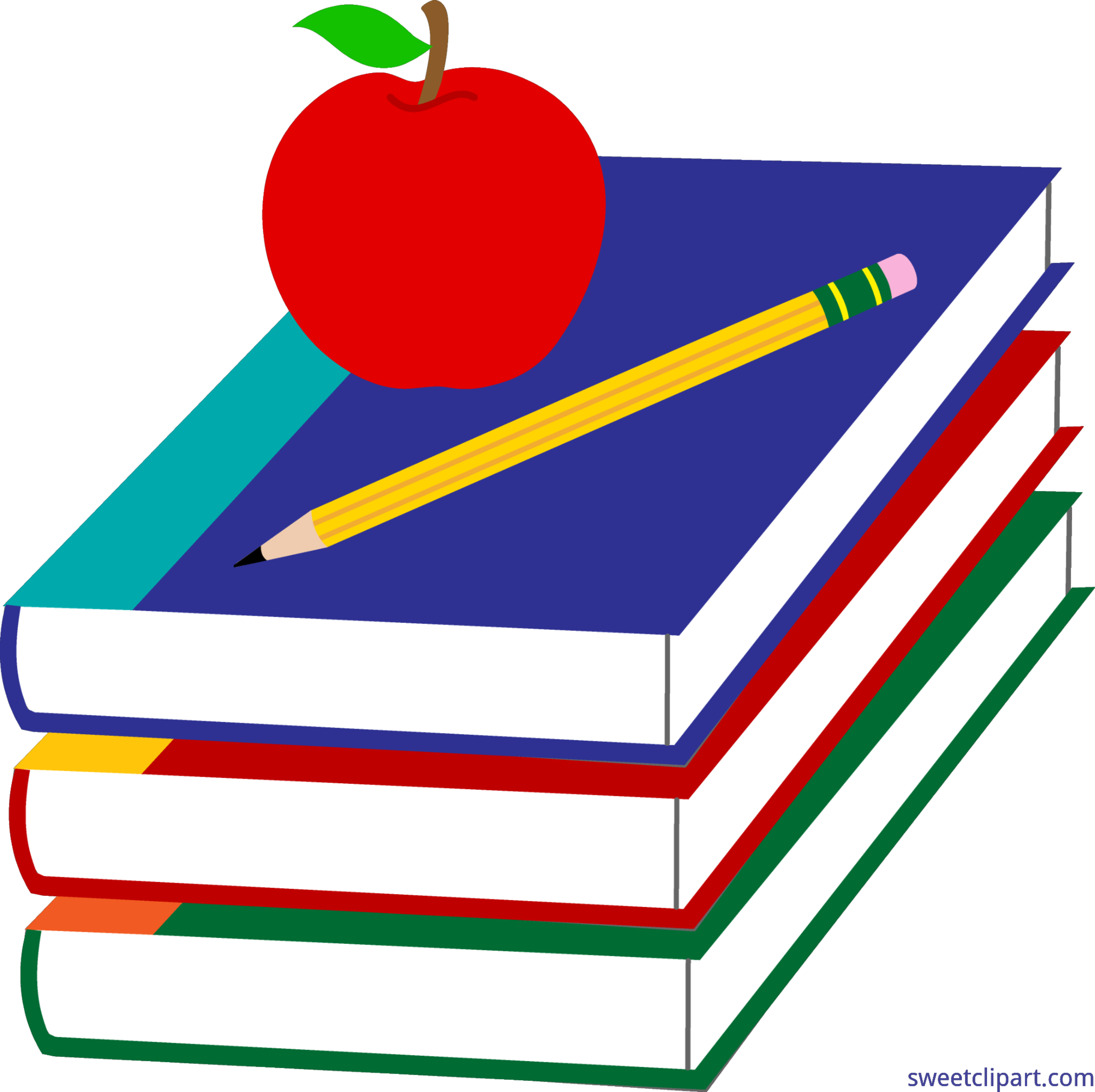 4461x4450 Books Apple And Pencil Clip Art