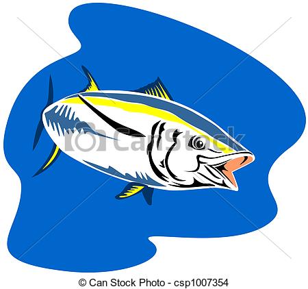 450x422 Yellow Finned Tuna. Illustration On Marine Life Drawing