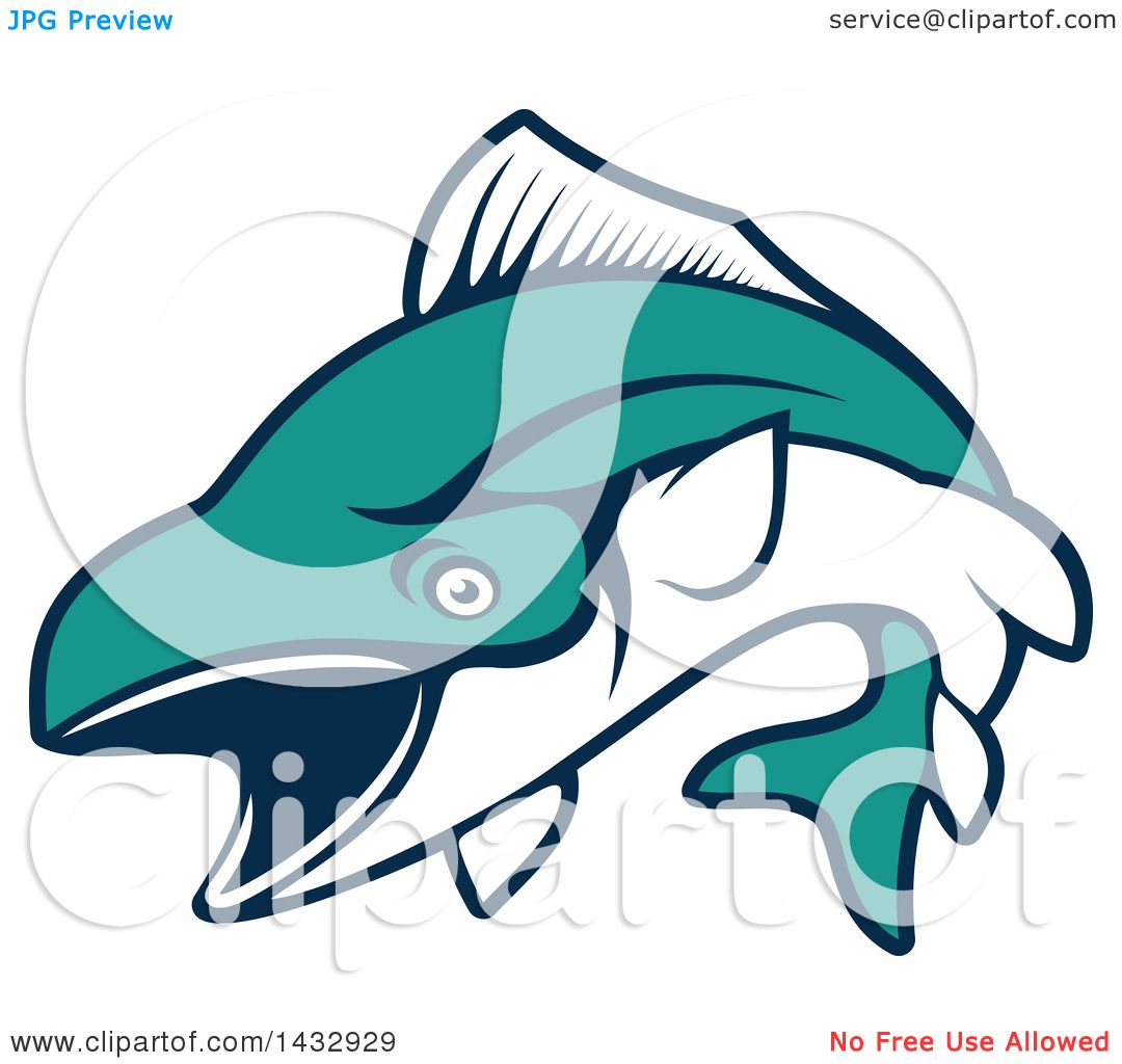 1080x1024 Clipart Of A White And Turquoise Jumping Tuna Fish