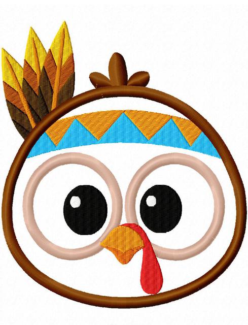 489x640 Turkey Face With Indian Headband And Feathers Design