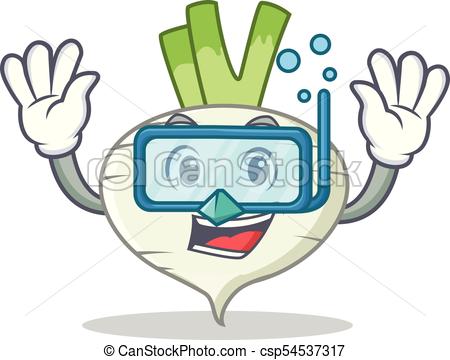 450x360 Diving Turnip Character Cartoon Style Vector Illustration Vector