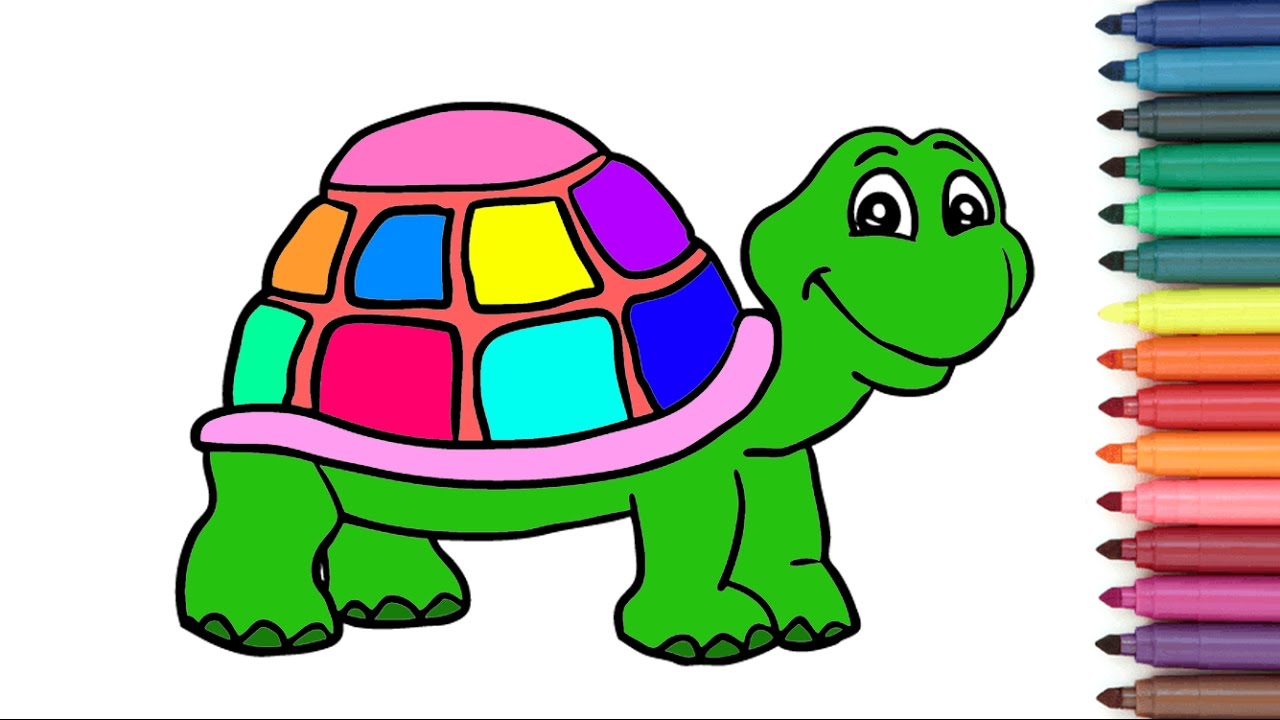 1280x720 Rainbow Turtle [Coloring Page For Kids]