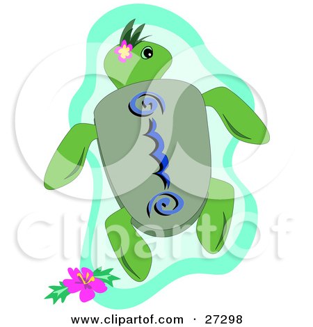 450x470 Clipart Illustration Of A Cute Green Sea Turtle With Blue Designs