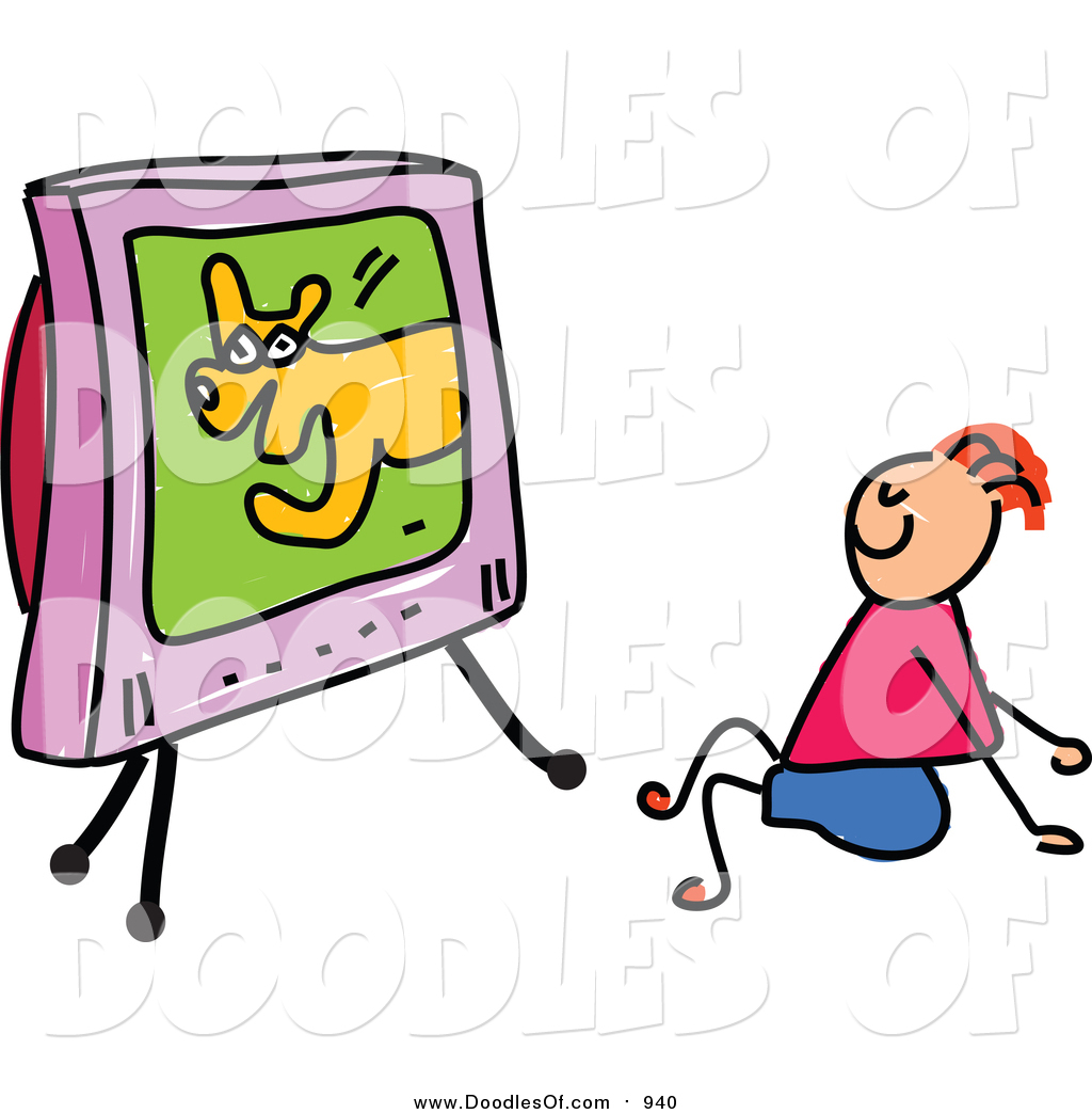 1024x1044 Vector Clipart Of Doodled Happy Red Haired White Boy Watching