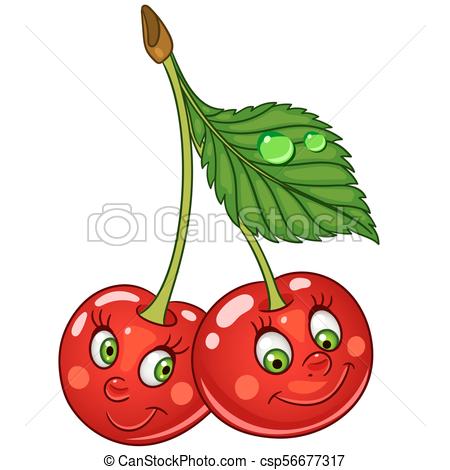 450x470 Cartoon Cherry Twins. Funny Fruit And Berries. Vector Clip Art