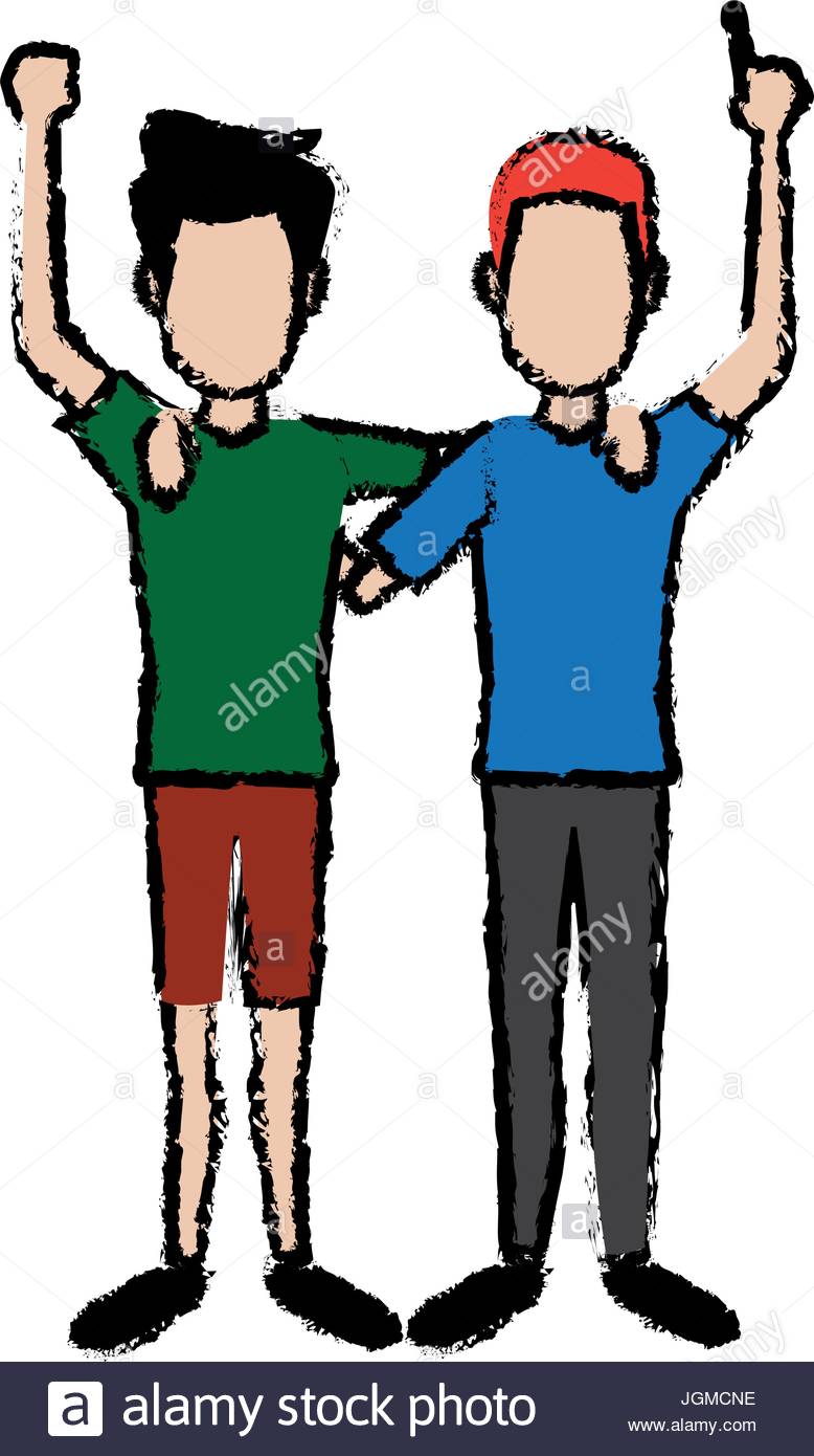 778x1390 Two Boys Smiling Hugging And Waving Their Hands Best Friends Stock