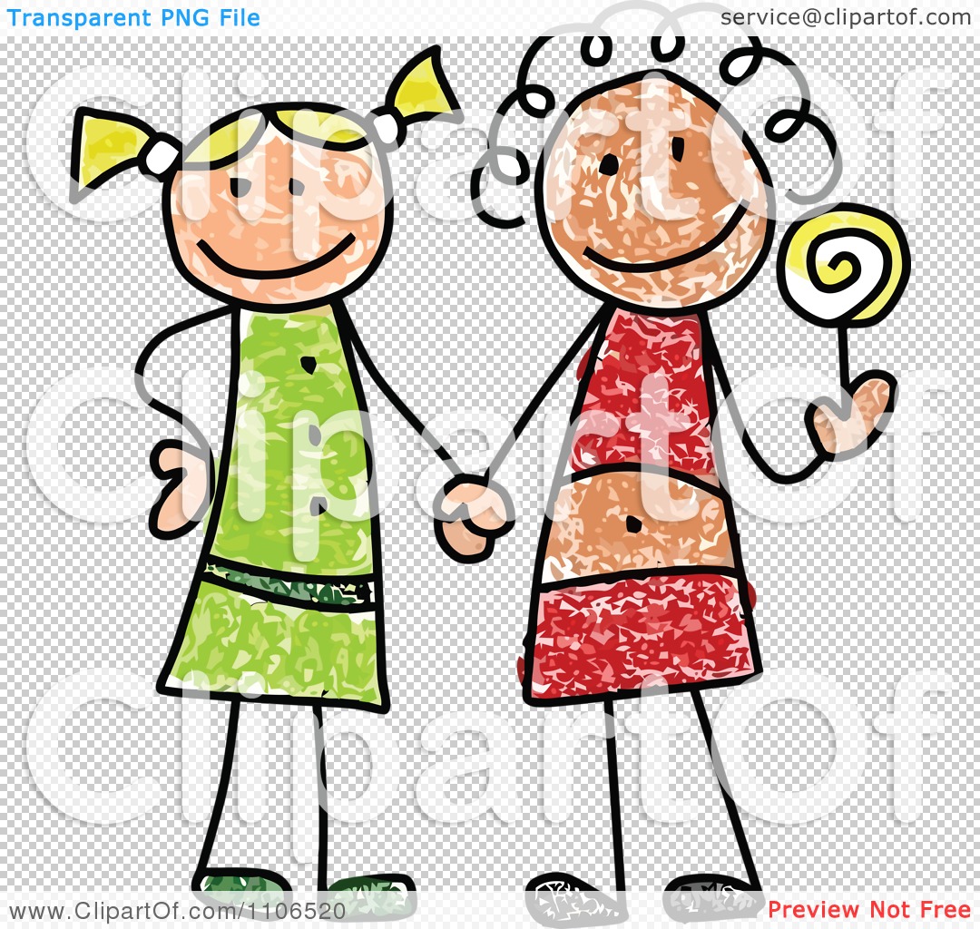 1080x1024 Clipart Stick Drawing Of Two Best Friend Girls Holding Handsnd