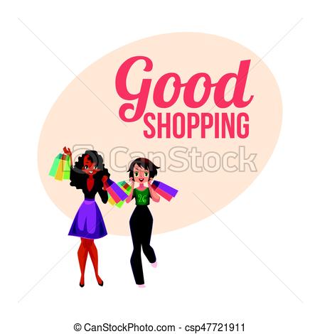 450x470 Poster, Banner With Two Girls, Women, Friends Holding Shopping