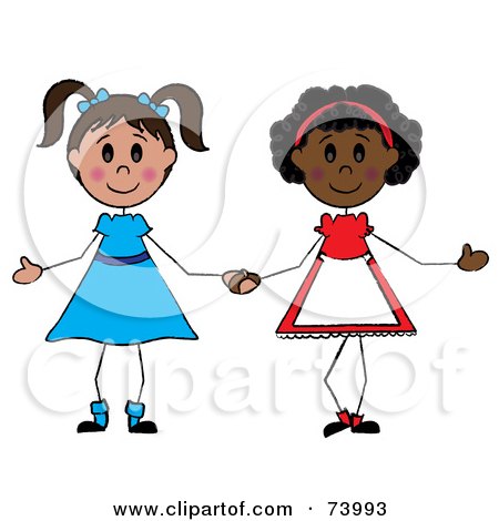450x470 Royalty Free (Rf) Clipart Illustration Of Two Diverse Girls